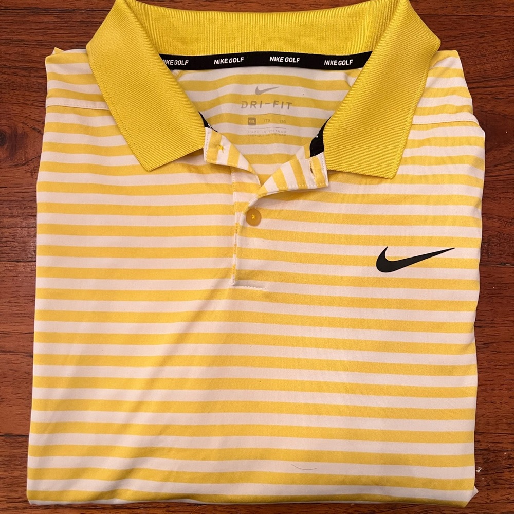 NIKE Dri Fit golf polo, size XXL, Yellow stripes, Great shirt!!